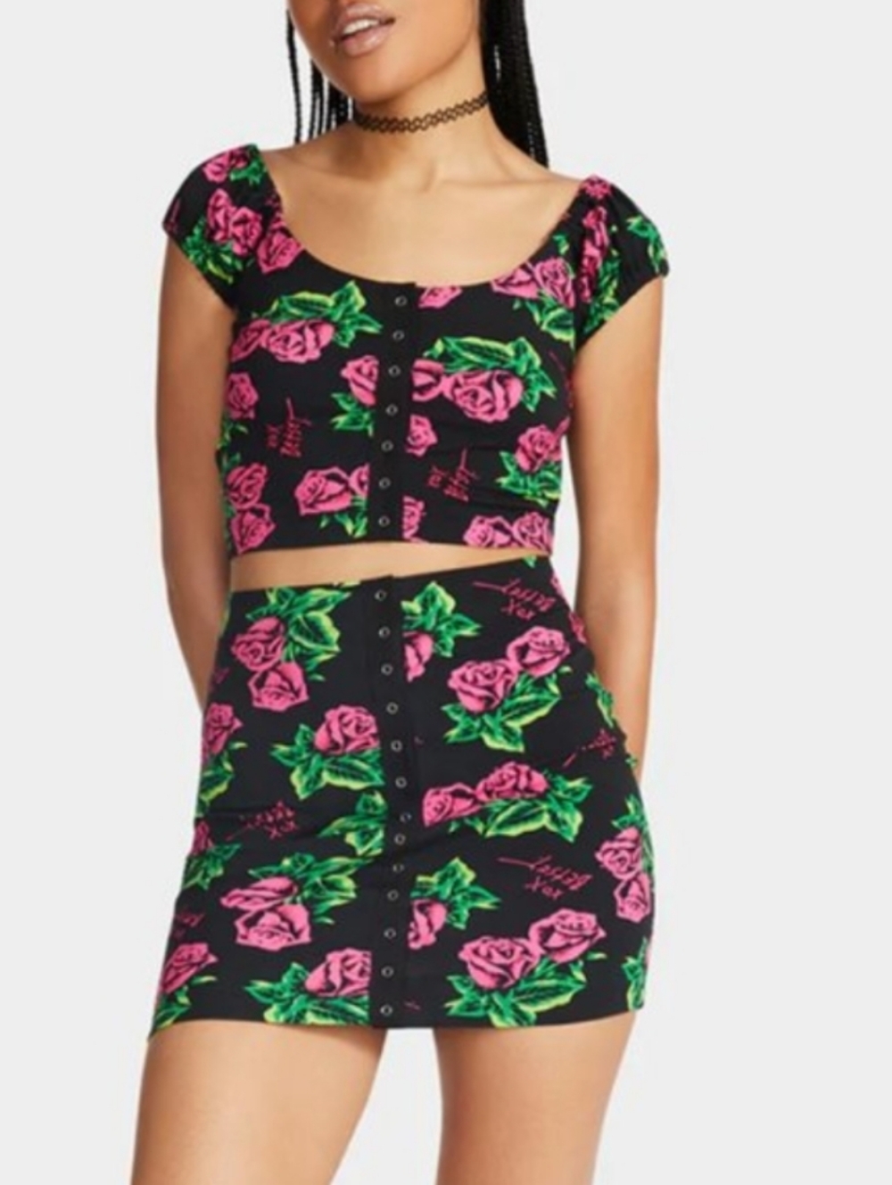 Betsey Johnson 80th bday bash TOP + SKIRT ROSES SIZE SMALL